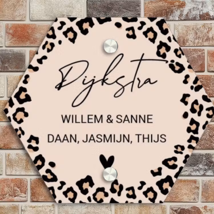Naambordje voordeur - Hexagon - Beige luipaardprint - Sierlijk — 4