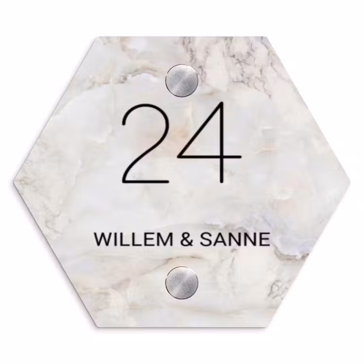 Naambordje voordeur - Hexagon - Beige marmer - Klassiek — 1