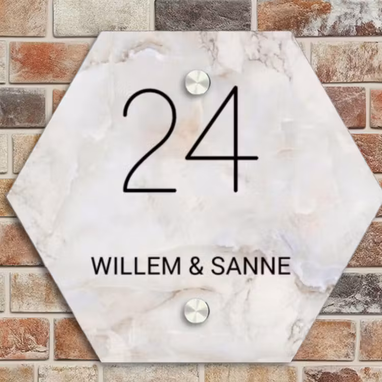 Naambordje voordeur - Hexagon - Beige marmer - Klassiek — 4