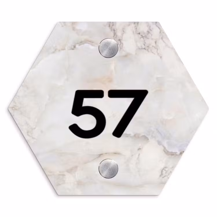 Naambordje voordeur - Hexagon - Beige marmer - Traditioneel — 1