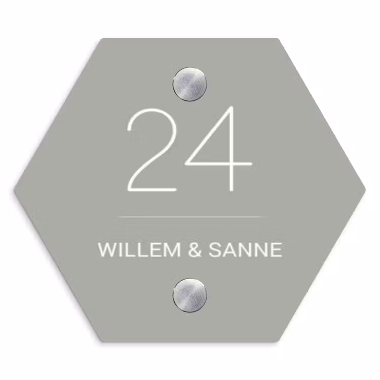 Naambordje voordeur - Hexagon - Effen lichtgrijs - Klassiek — 1