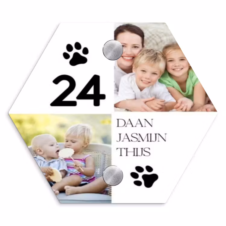 Naambordje voordeur - Hexagon - Familieportret met pootafdrukken - Klassiek — 1