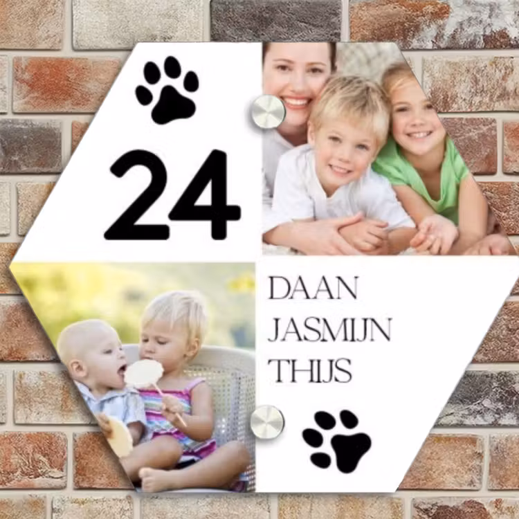 Naambordje voordeur - Hexagon - Familieportret met pootafdrukken - Klassiek — 4