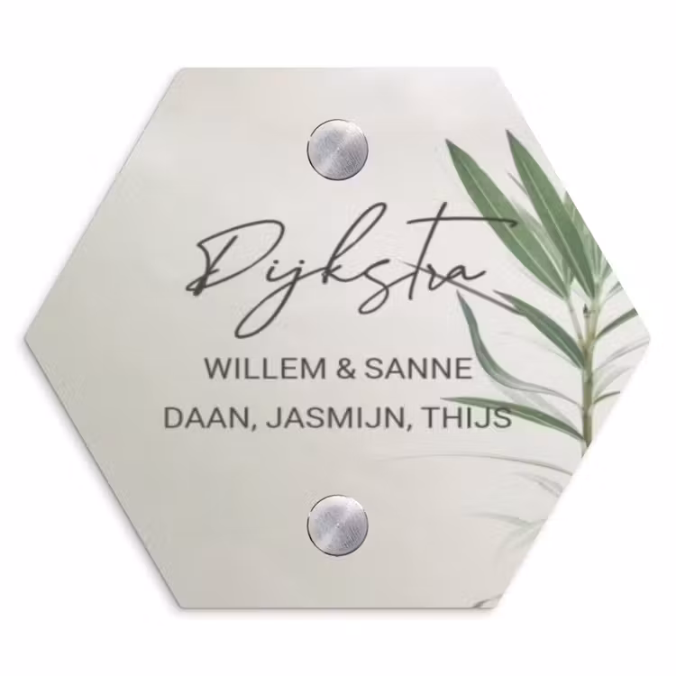 Naambordje voordeur - Hexagon - Lichtbeige met plant - Sierlijk — 1
