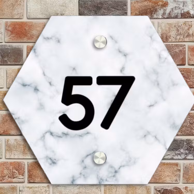 Naambordje voordeur - Hexagon - Lichtblauw marmer - Traditioneel — 4