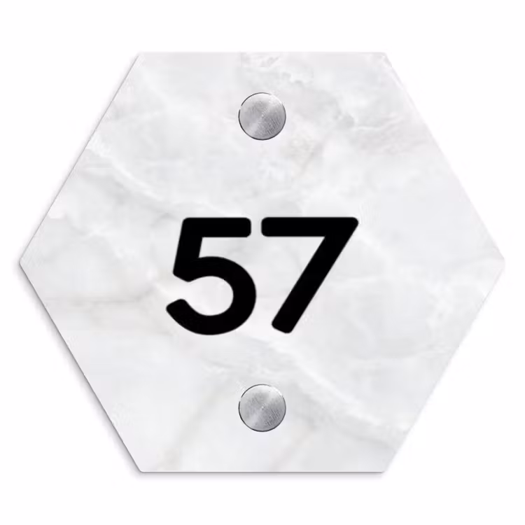 Naambordje voordeur - Hexagon - Lichtgrijs marmer - Traditioneel — 1