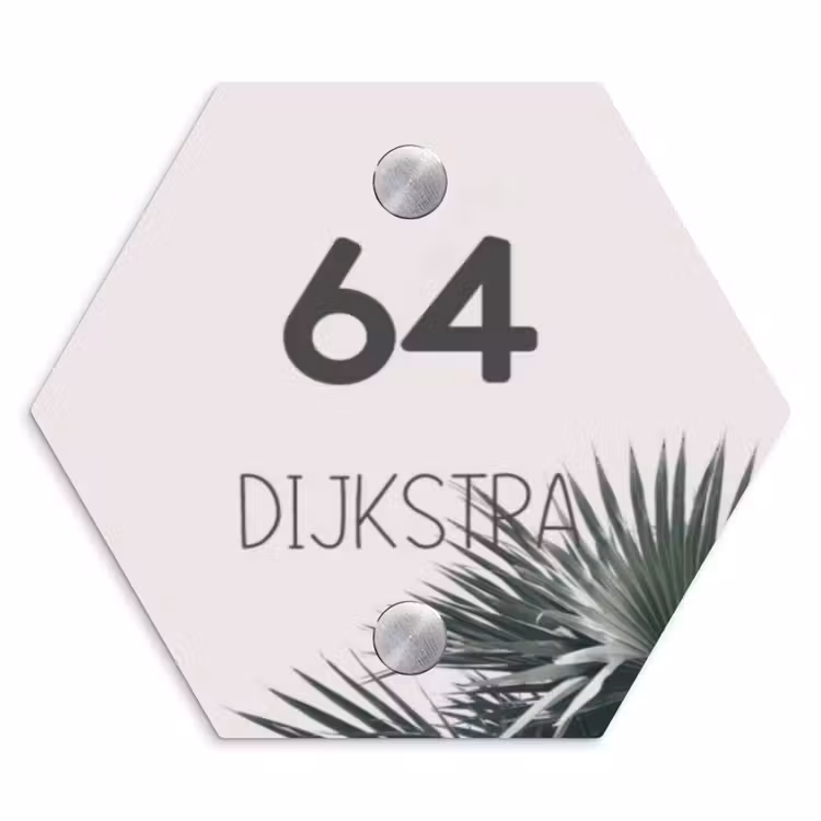 Naambordje voordeur - Hexagon - Lichtroze met palmblad - Modern — 1