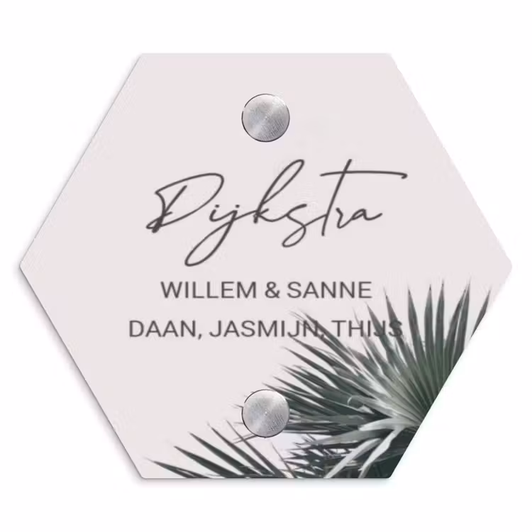 Naambordje voordeur - Hexagon - Lichtroze met palmblad - Sierlijk — 1