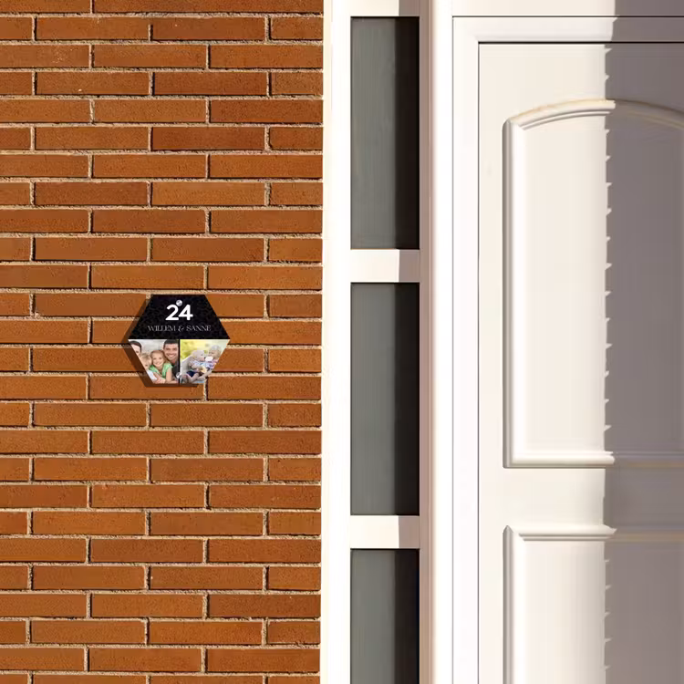 Naambordje voordeur - Hexagon - Luipaardprint met foto's - Klassiek — 2
