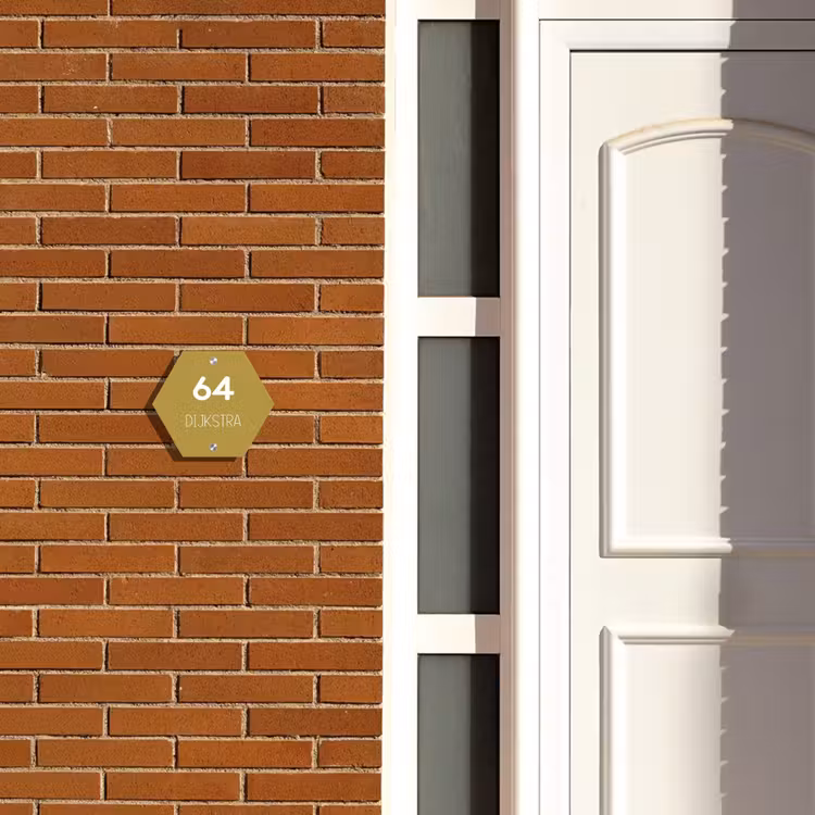 Naambordje voordeur - Hexagon - Okergeel - Modern — 2
