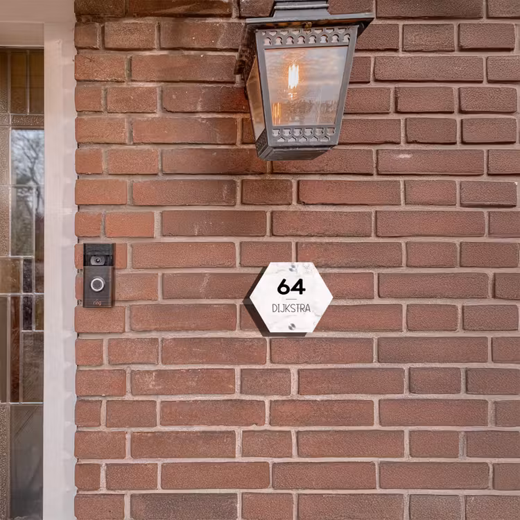 Naambordje voordeur - Hexagon - Wit marmer - Modern — 3