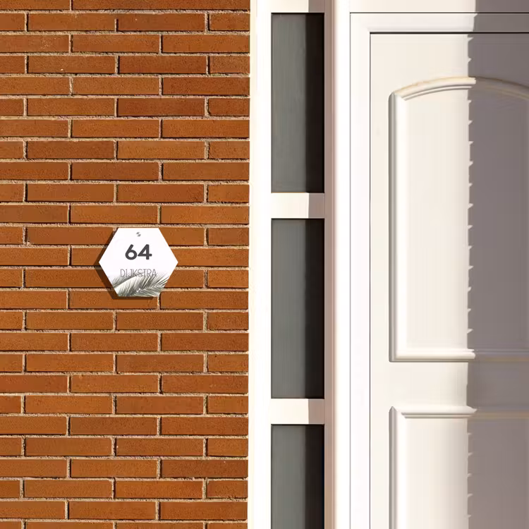 Naambordje voordeur - Hexagon - Wit met palmblad - Modern — 2