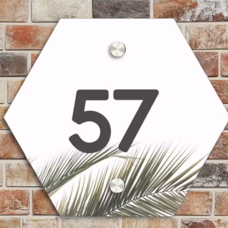 Naambordje voordeur - Hexagon - Wit met palmblad - Traditioneel — 4