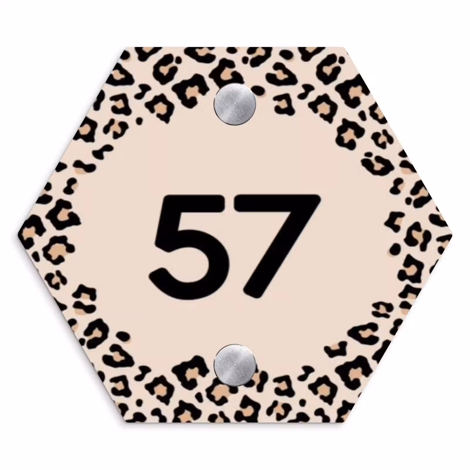 Naambordje voordeur - Hexagon - Beige luipaardprint - Traditioneel — 1