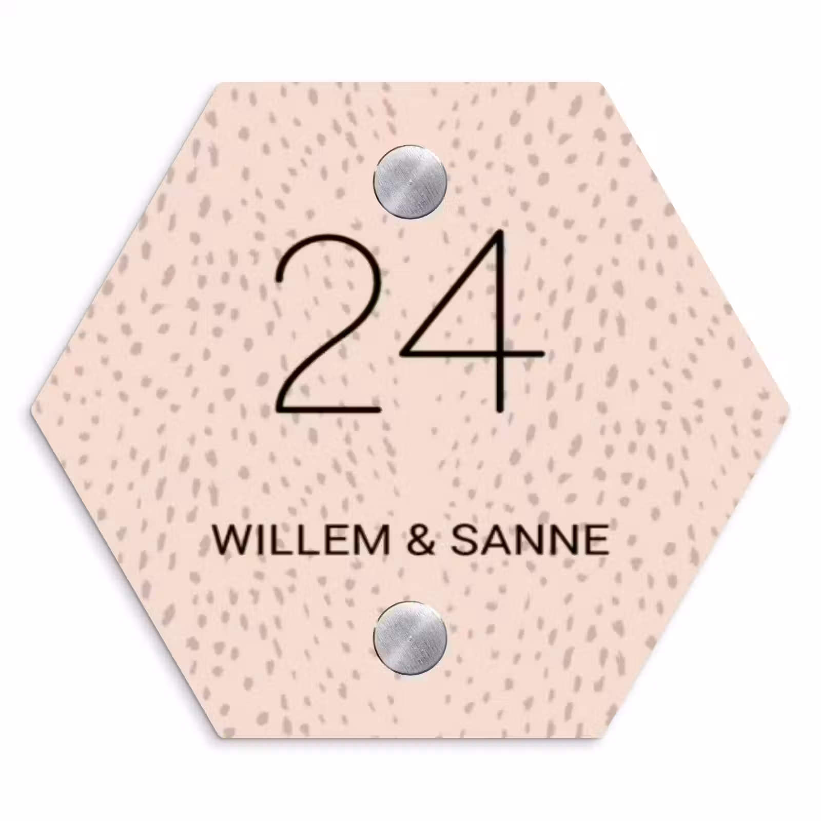 Naambordje voordeur - Hexagon - Lichtroze met stippen - Klassiek — 1