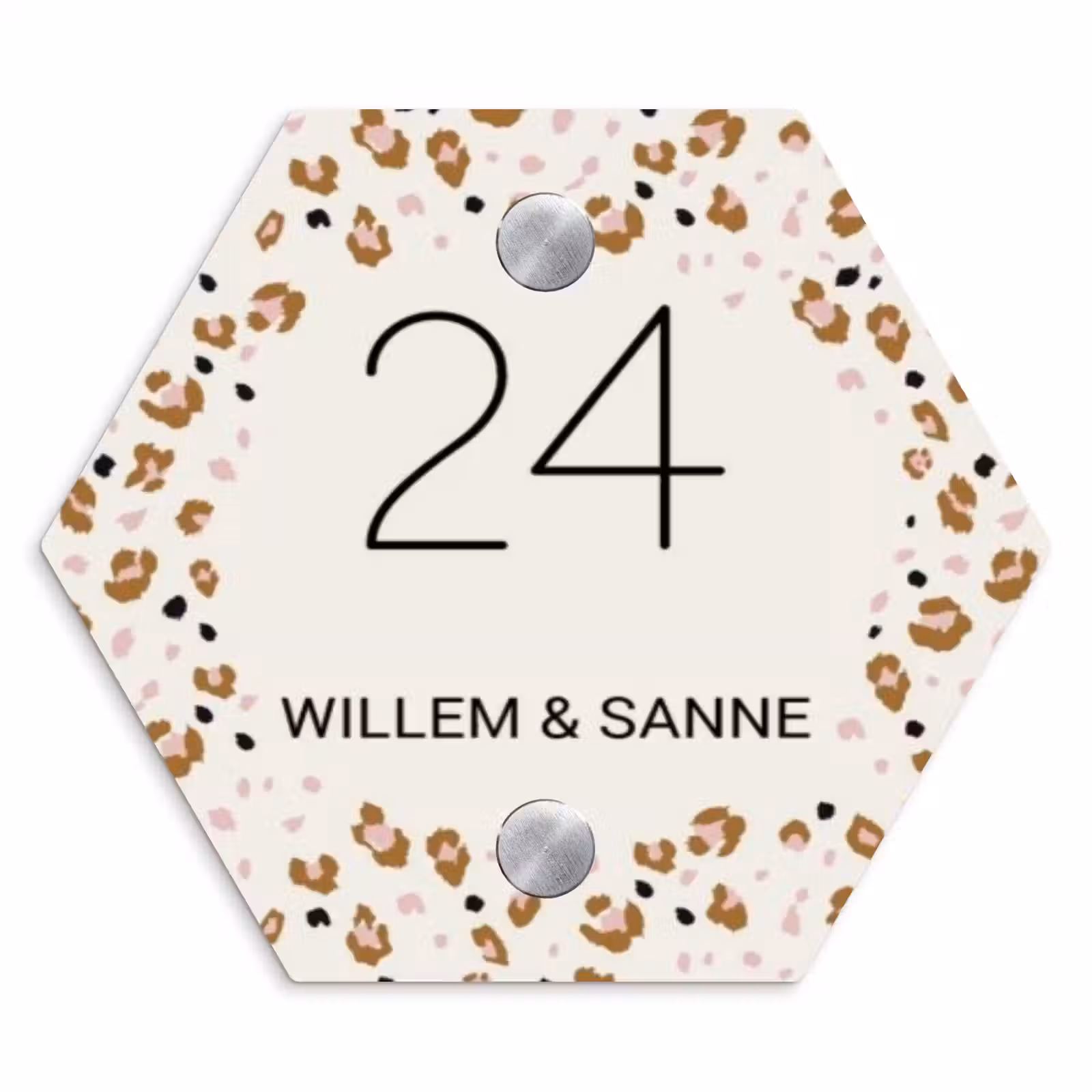 Naambordje voordeur - Hexagon - Panterprint rand - Klassiek — 1
