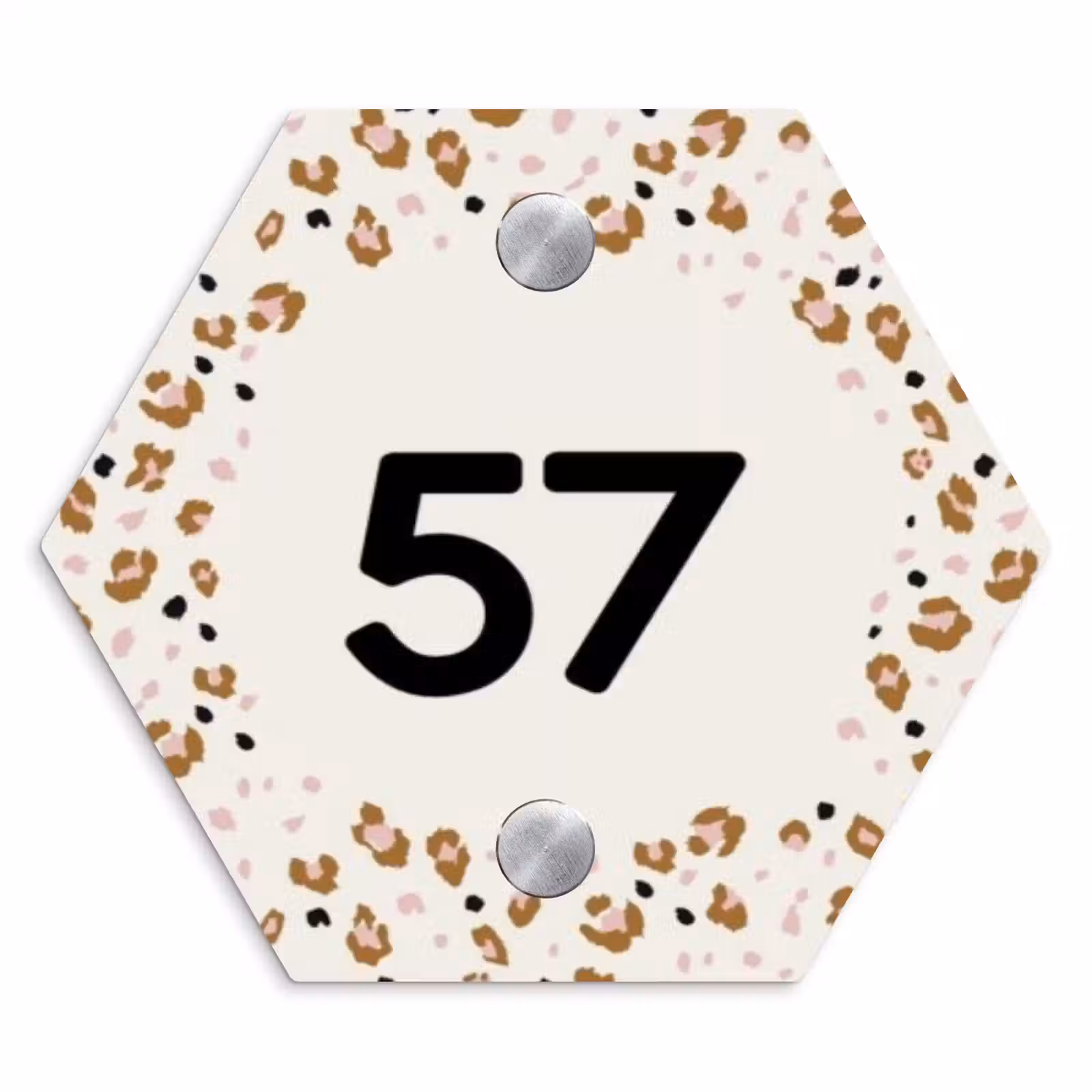 Naambordje voordeur - Hexagon - Panterprint rand - Traditioneel — 1