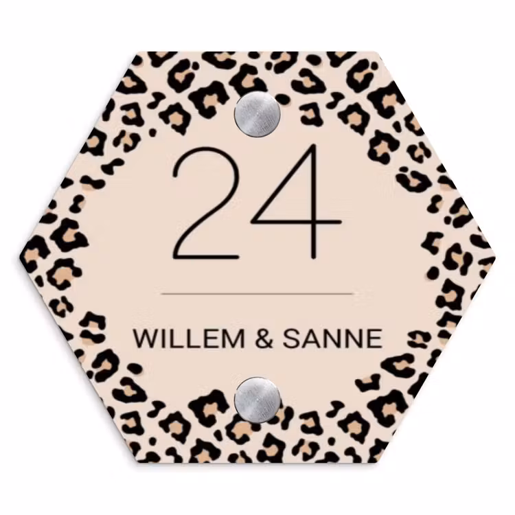 Naambordje voordeur - Hexagon - Beige luipaardprint - Klassiek — 1