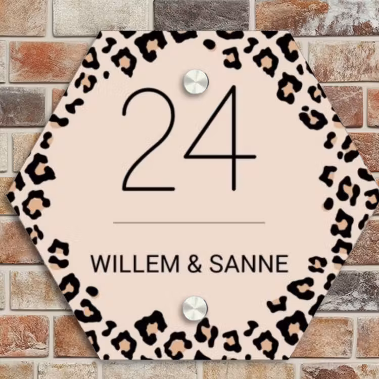 Naambordje voordeur - Hexagon - Beige luipaardprint - Klassiek — 4