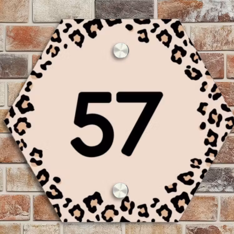 Naambordje voordeur - Hexagon - Beige luipaardprint - Traditioneel — 4