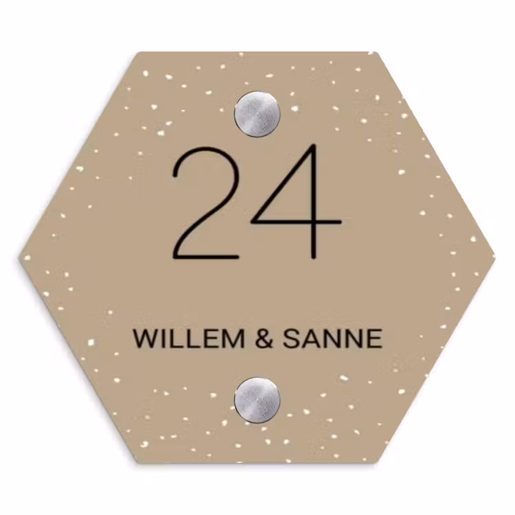 Naambordje voordeur - Hexagon - Beige met stippen - Klassiek — 1