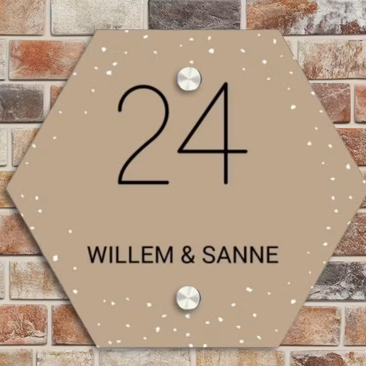 Naambordje voordeur - Hexagon - Beige met stippen - Klassiek — 4
