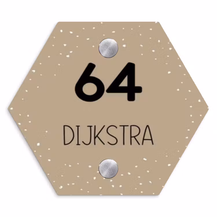 Naambordje voordeur - Hexagon - Beige met stippen - Modern — 1