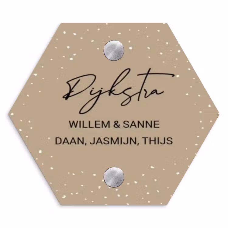 Naambordje voordeur - Hexagon - Beige met stippen - Sierlijk — 1