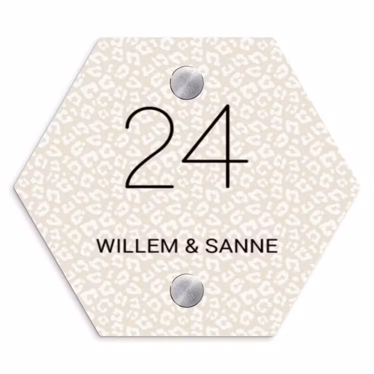 Naambordje voordeur - Hexagon - Beige panterprint - Klassiek — 1