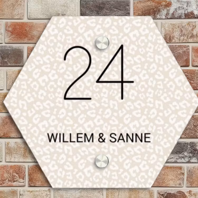 Naambordje voordeur - Hexagon - Beige panterprint - Klassiek — 4