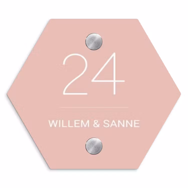 Naambordje voordeur - Hexagon - Effen roze - Klassiek — 1