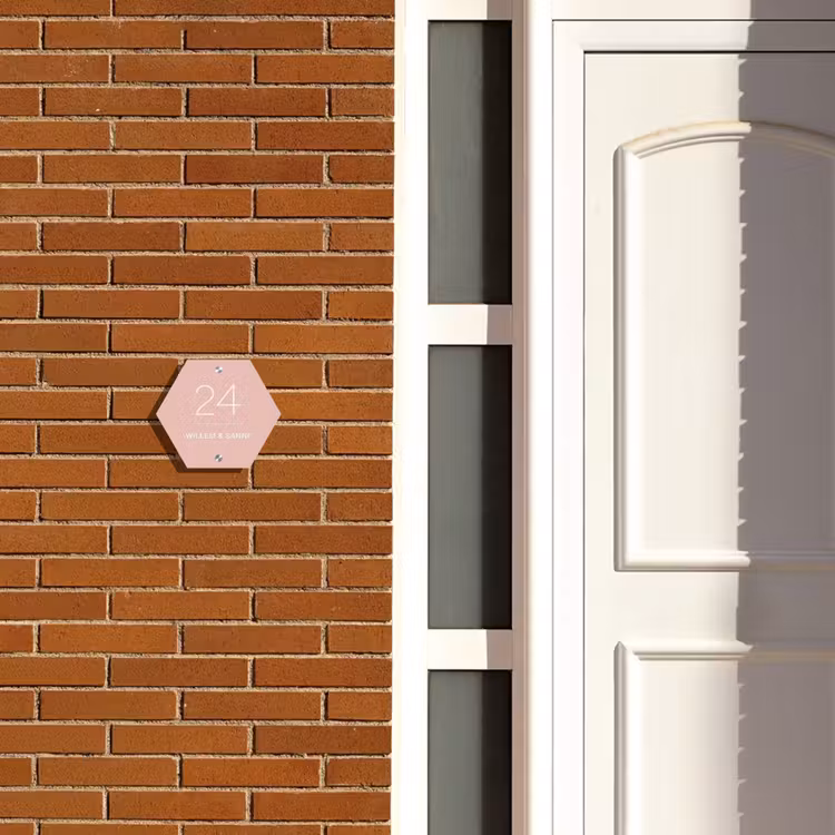 Naambordje voordeur - Hexagon - Effen roze - Klassiek — 2