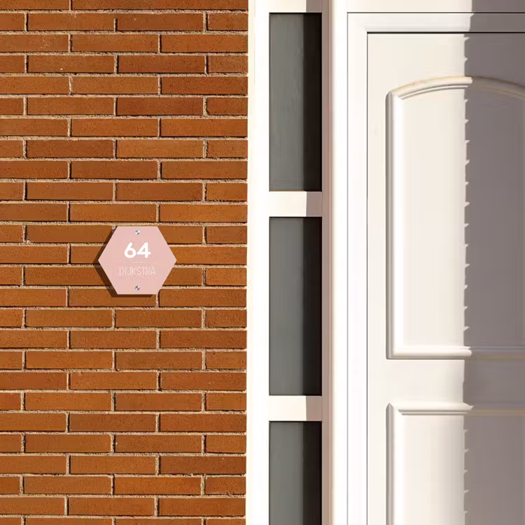 Naambordje voordeur - Hexagon - Effen roze - Modern — 2