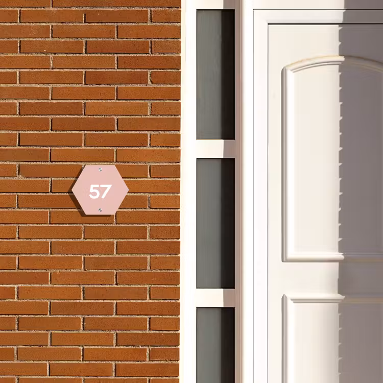 Naambordje voordeur - Hexagon - Effen roze - Traditioneel — 2
