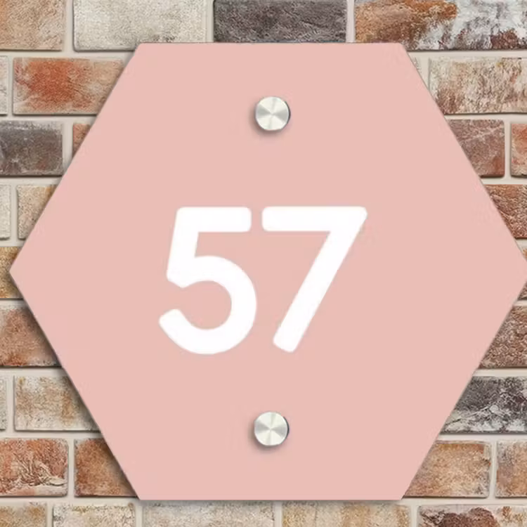 Naambordje voordeur - Hexagon - Effen roze - Traditioneel — 4