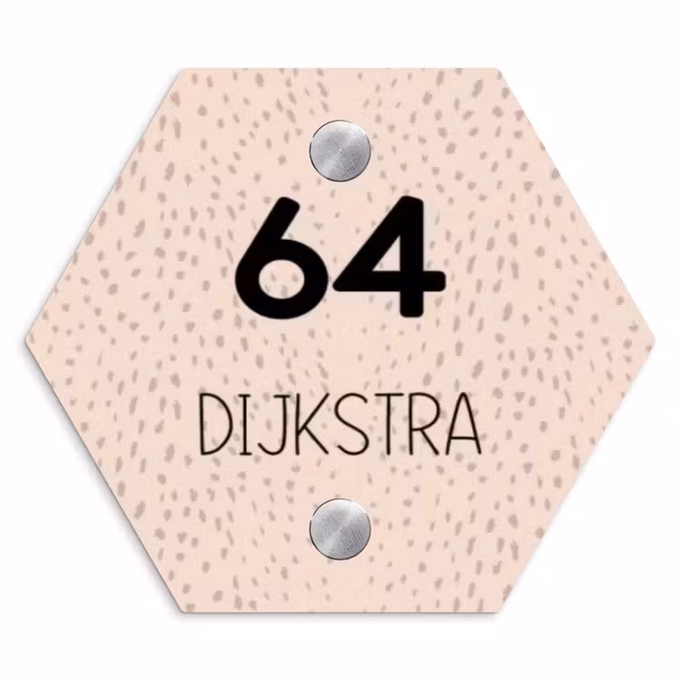 Naambordje voordeur - Hexagon - Lichtroze met stippen - Modern — 1