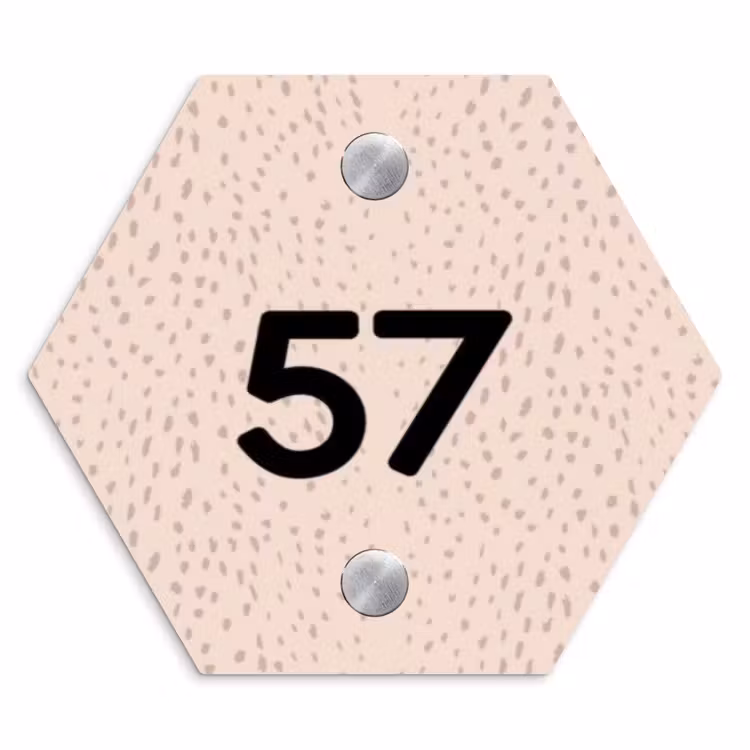 Naambordje voordeur - Hexagon - Lichtroze met stippen - Traditioneel — 1