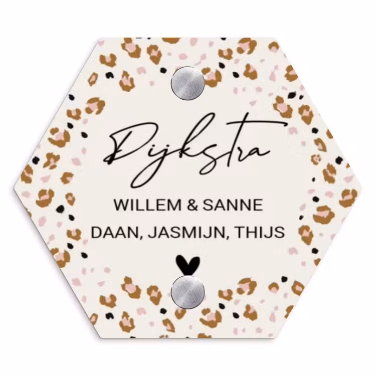 Naambordje voordeur - Hexagon - Panterprint rand - Sierlijk — 1