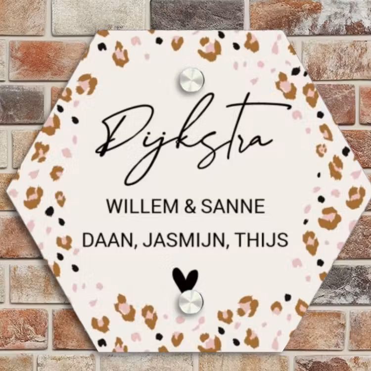Naambordje voordeur - Hexagon - Panterprint rand - Sierlijk — 4