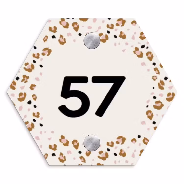 Naambordje voordeur - Hexagon - Panterprint rand - Traditioneel — 1