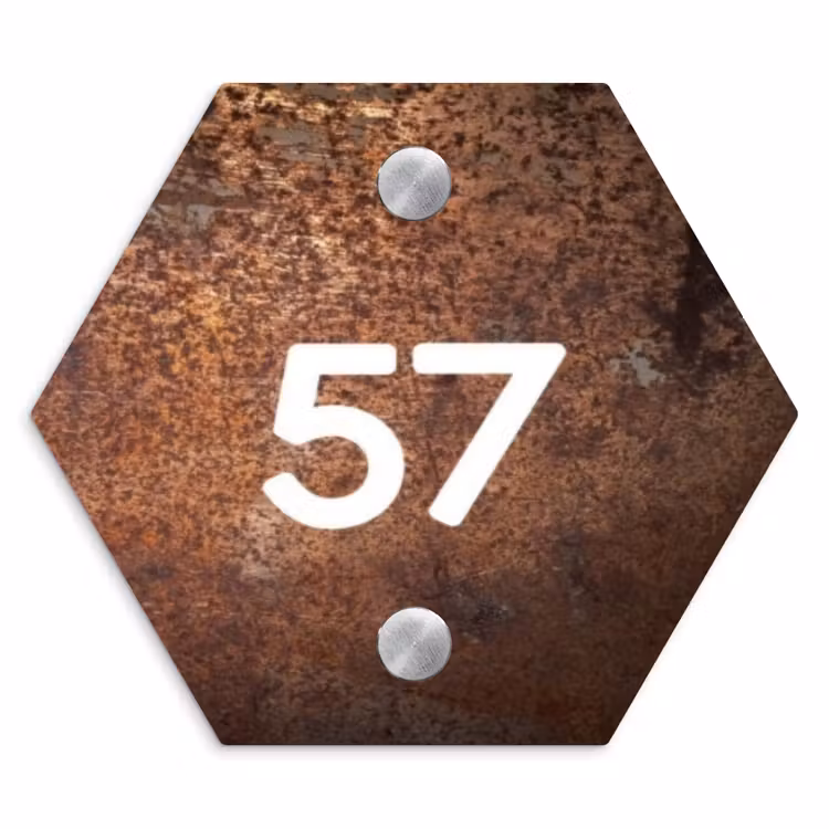 Naambordje voordeur - Hexagon - Verweerd metaal - Traditioneel — 1