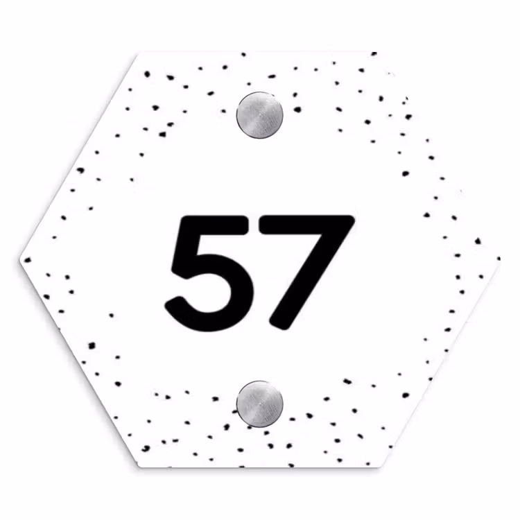 Naambordje voordeur - Hexagon - Wit met stippen - Traditioneel — 1
