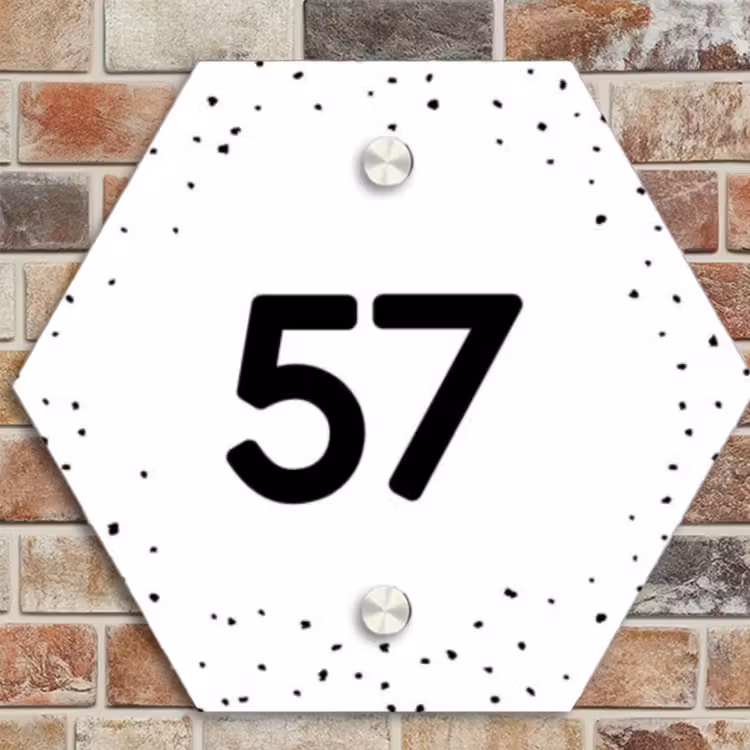 Naambordje voordeur - Hexagon - Wit met stippen - Traditioneel — 4