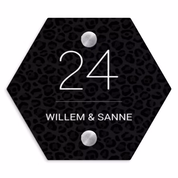 Naambordje voordeur - Hexagon - Zwart panterprint - Klassiek — 1