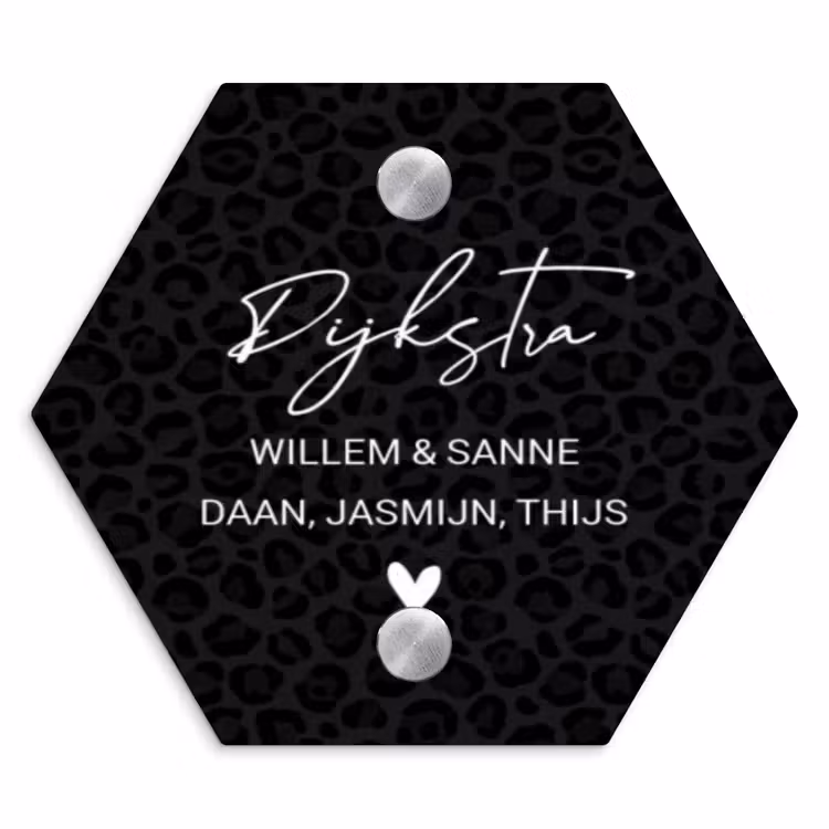 Naambordje voordeur - Hexagon - Zwart panterprint - Sierlijk — 1