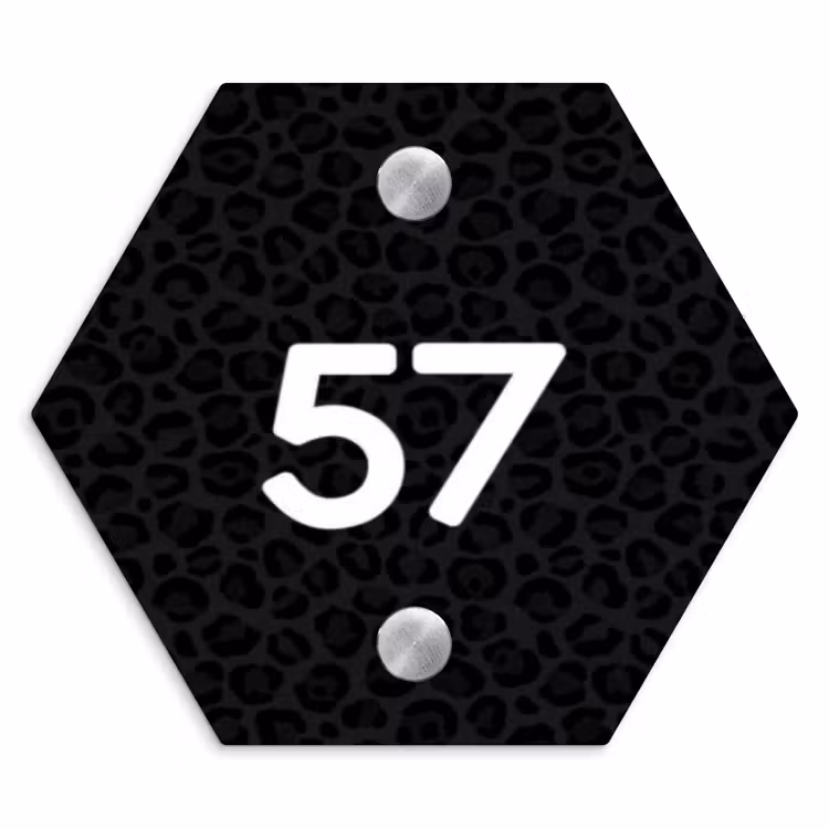 Naambordje voordeur - Hexagon - Zwart panterprint - Traditioneel — 1