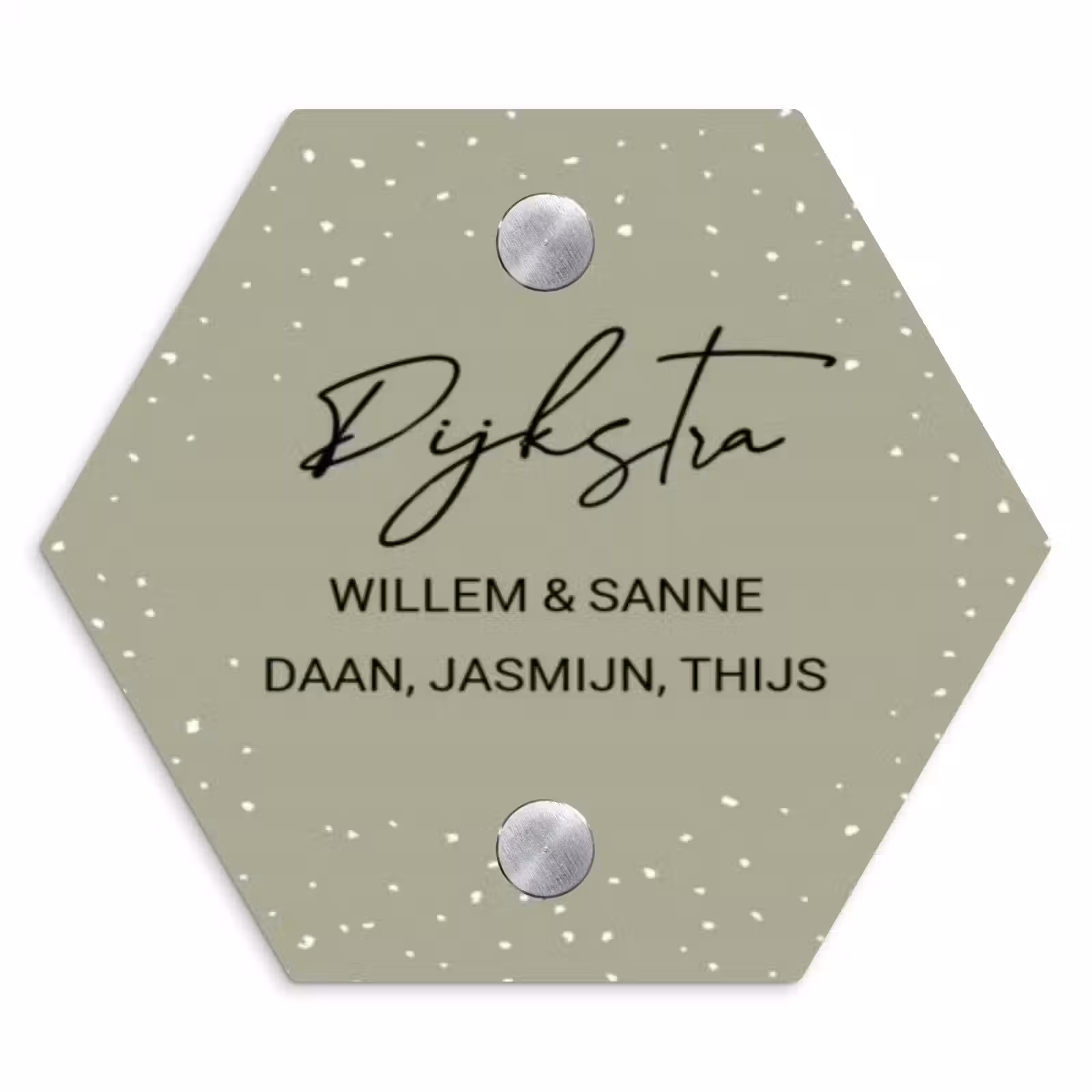 Naambordje voordeur - Hexagon - Olijfgroen met stippen - Sierlijk — 1
