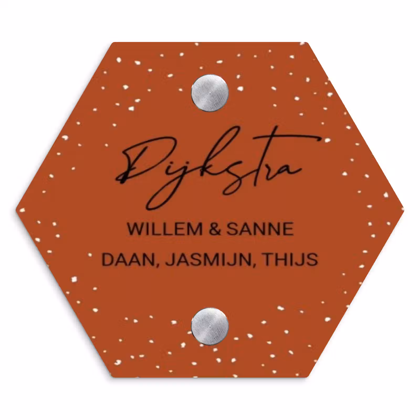 Naambordje voordeur - Hexagon - Roestbruin met stippen - Sierlijk — 1