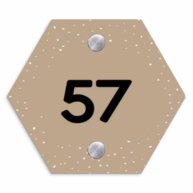 Naambordje voordeur - Hexagon - Beige met stippen - Traditioneel — 1