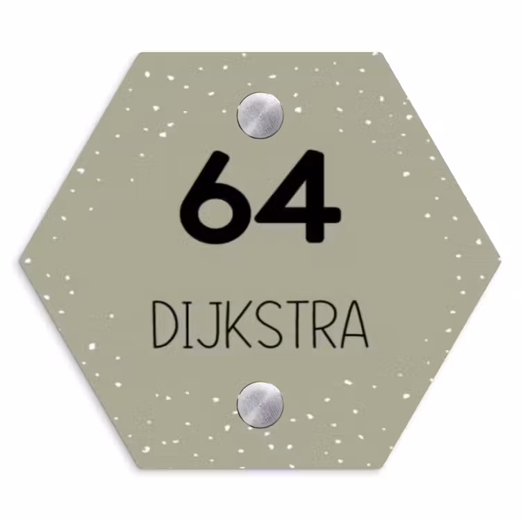 Naambordje voordeur - Hexagon - Olijfgroen met stippen - Modern — 1